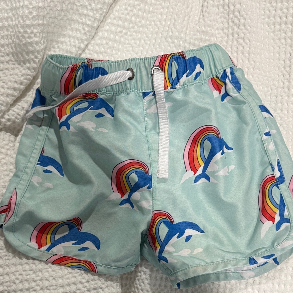 Hanna Andersson Aqua Dolphin Rainbow Swim Trunks